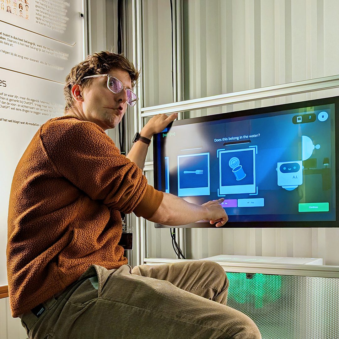 The AI 4 Oceans touchscreen game where visitors clean virtual oceans with AI tools