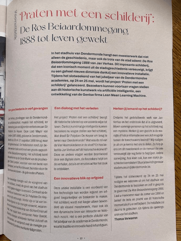 City magazine article about the Ros Beiaardommegang 1888 brought to life, signed by Thomas Verwaeren